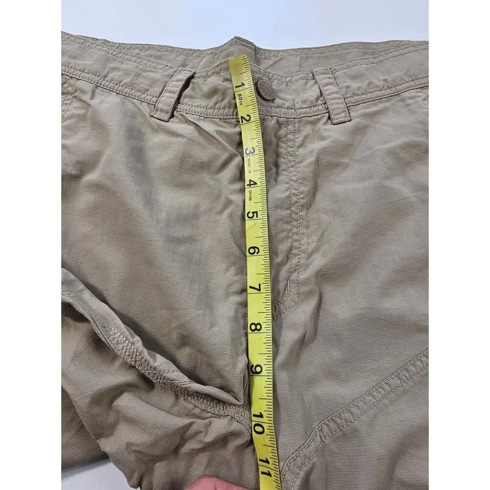 North face size 34 nylon packable zip pocket shorts beige lightweight khaki